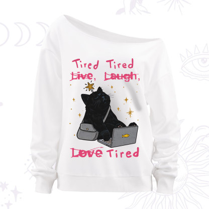 Purplehecate Tired Cat Off The Shoulder Sweatshirt