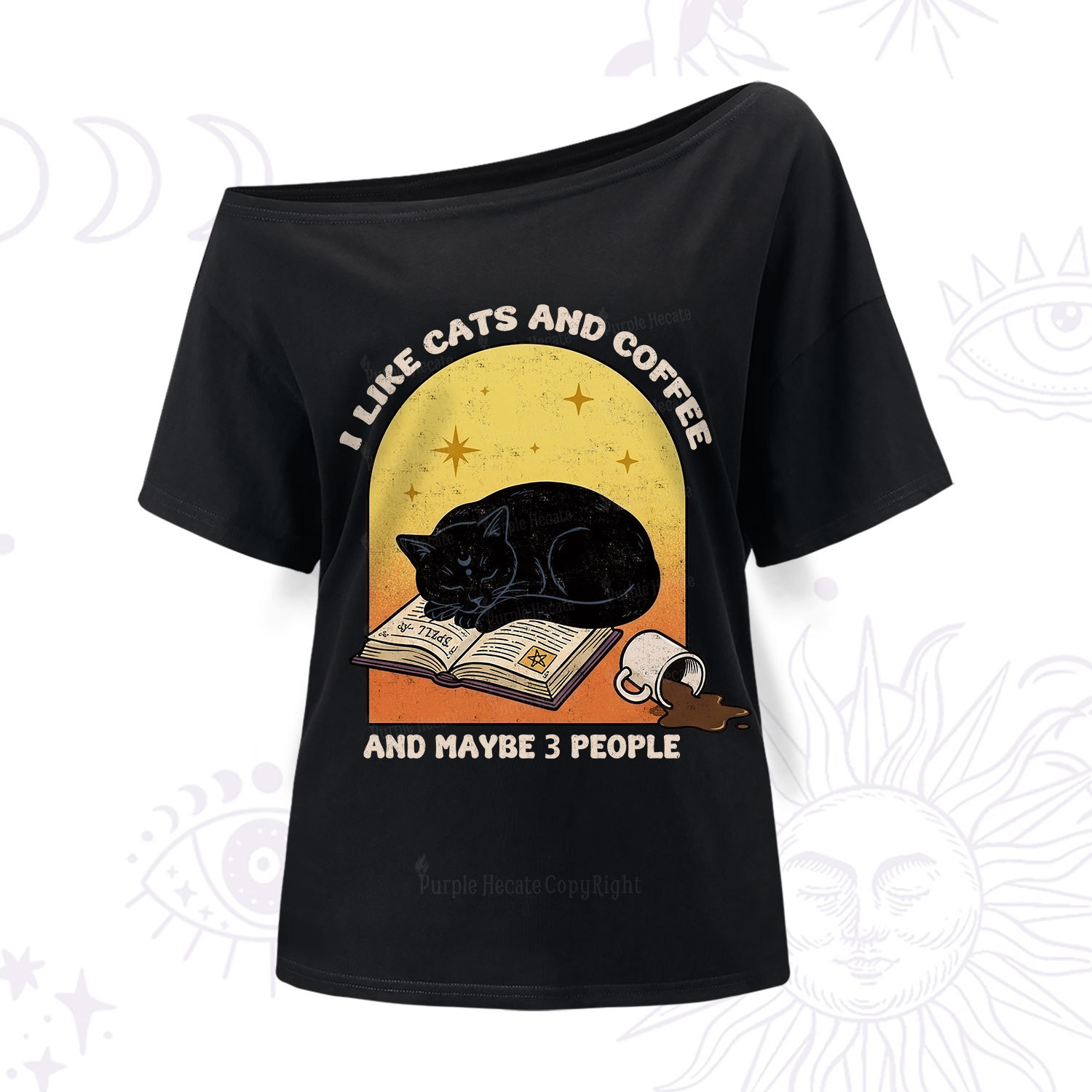 Purplehecate I Like Cats And Coffee One Shoulder T-Shir