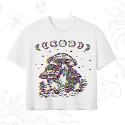 Purplehecate Mushroom and Moon Crop T-Shirt