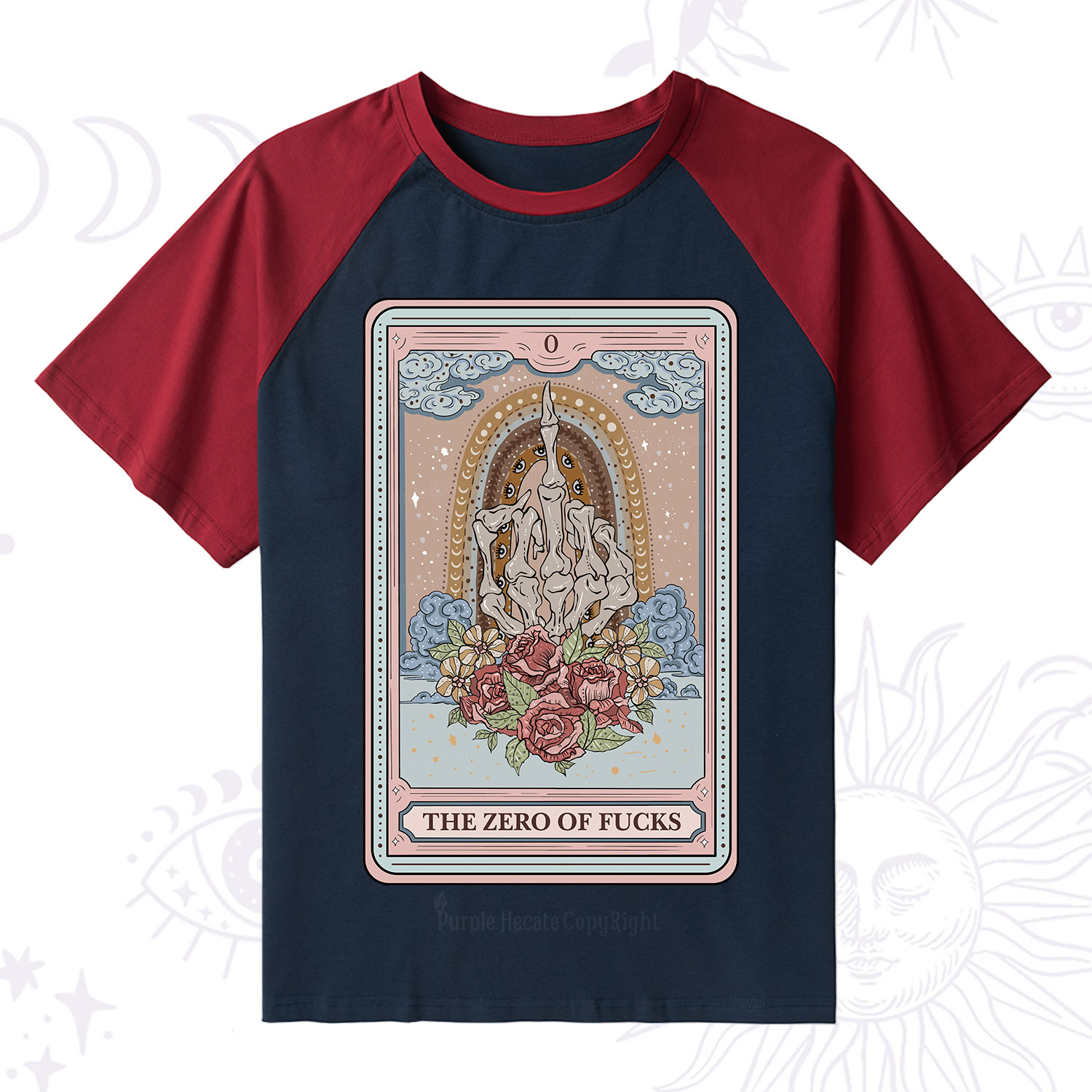 Purplehecate The Zero Of Fucks Tarot Raglan Short Sleeve T‑Shirt