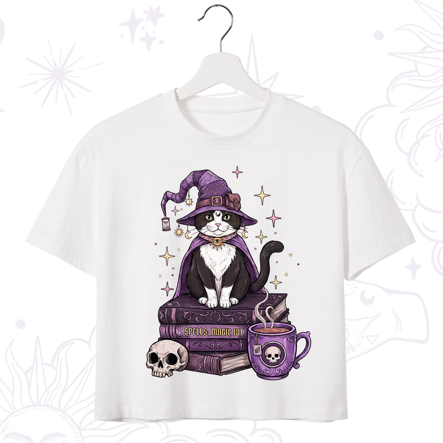 Purplehecate Witchy Cat Spell Books Crop T-Shirt