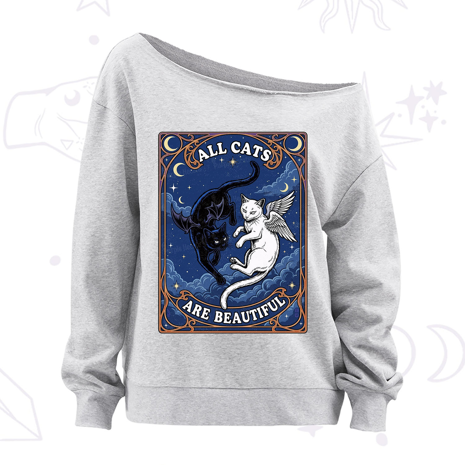 Purplehecate Angel & Devil Cat Off The Shoulder Sweatshirt