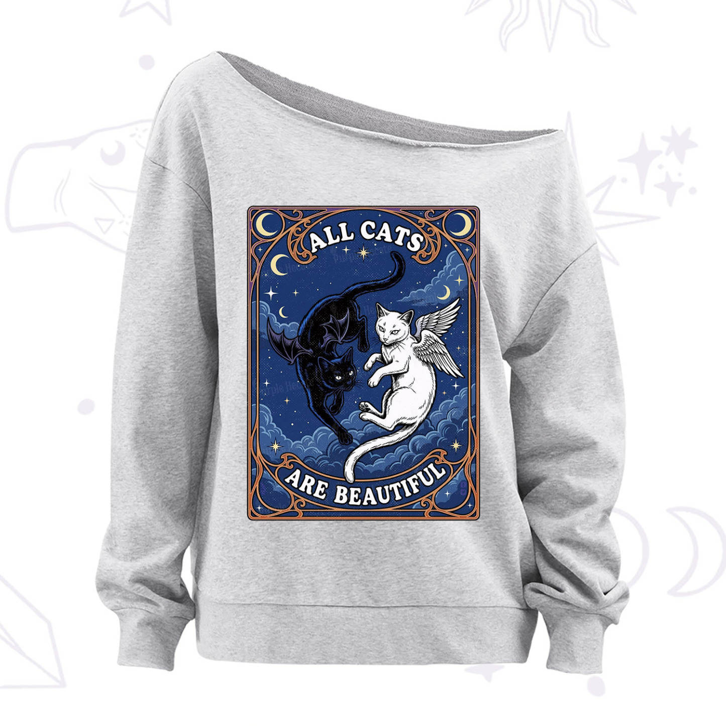 Purplehecate Angel & Devil Cat Off The Shoulder Sweatshirt