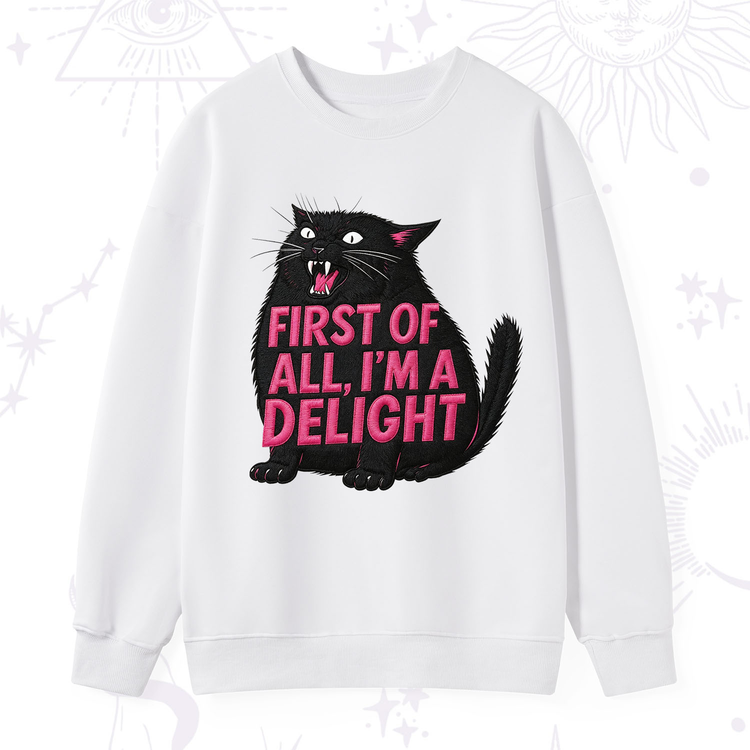Purplehecate First Of All I'm A Delight Cat Embroidered Sweatshirt