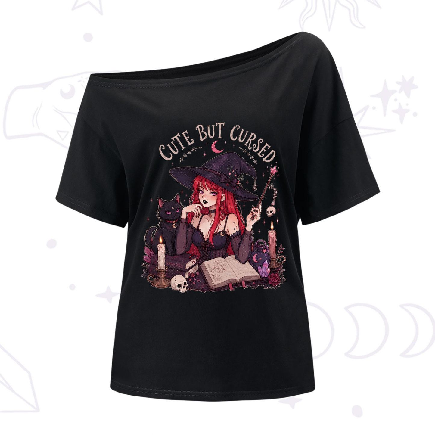 Purplehecate Cute But Cursed Witch One Shoulder T-Shirt