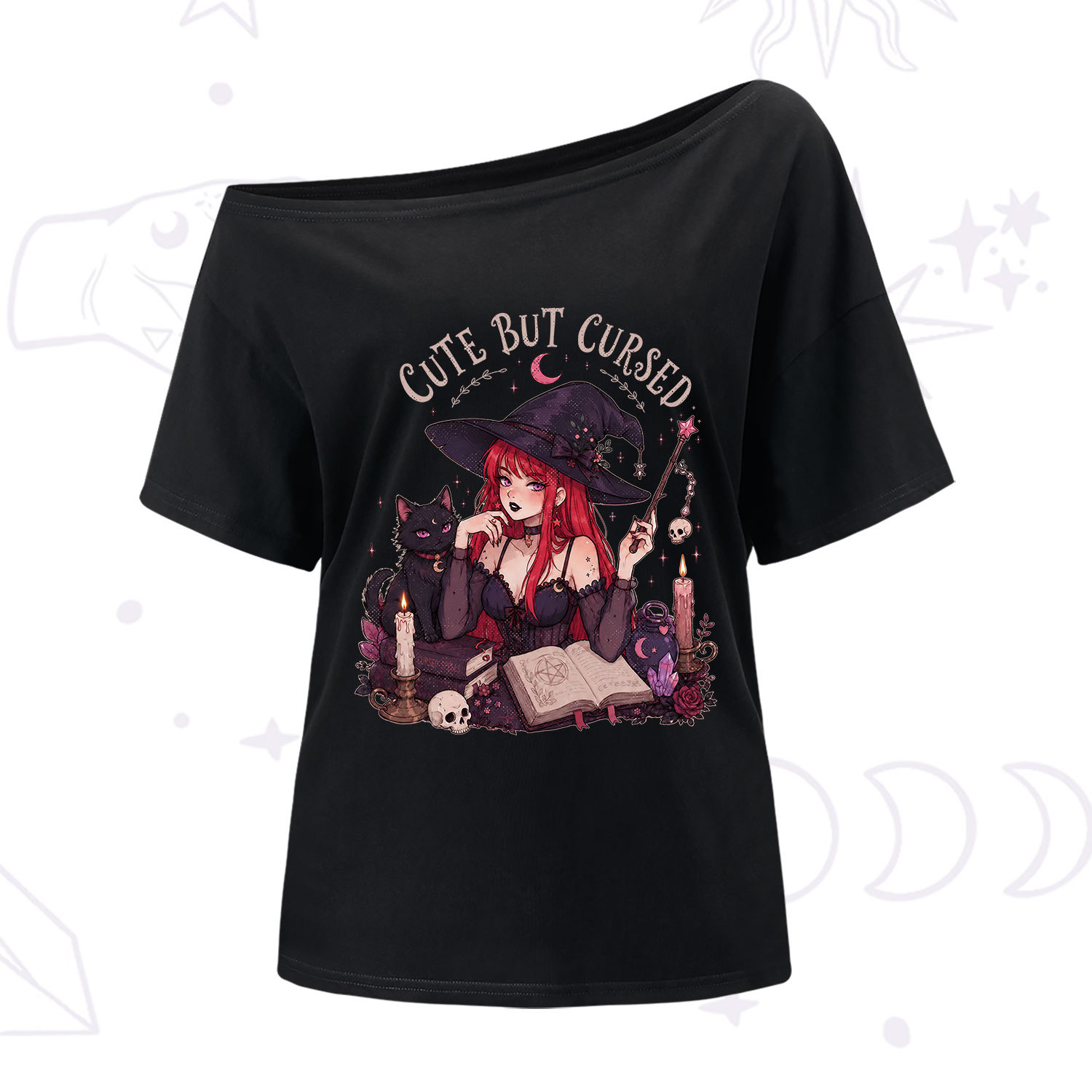 Purplehecate Cute But Cursed Witch One Shoulder T-Shirt