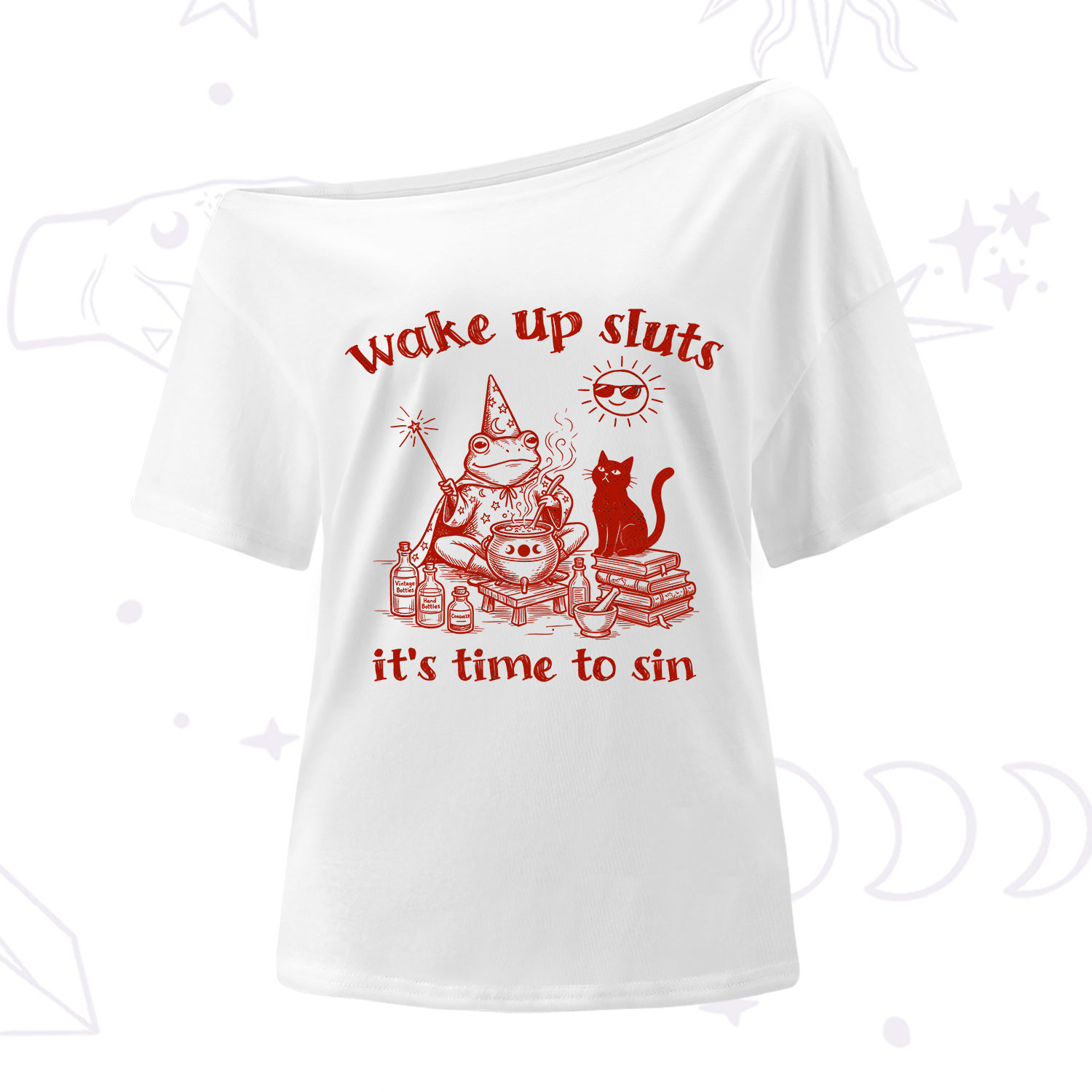 Purplehecate Wake Up Sluts It's Time to Sin Witch Frog One Shoulder T-Shirt