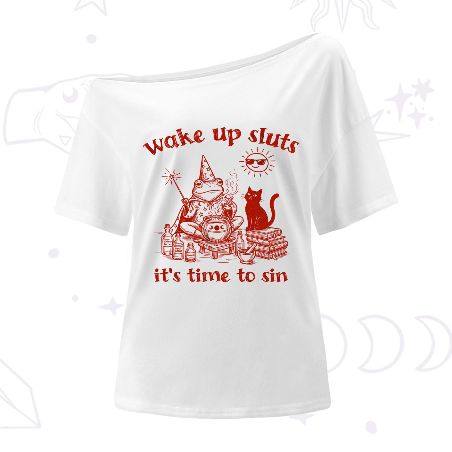 Purplehecate Wake Up Sluts It's Time to Sin Witch Frog One Shoulder T-Shirt
