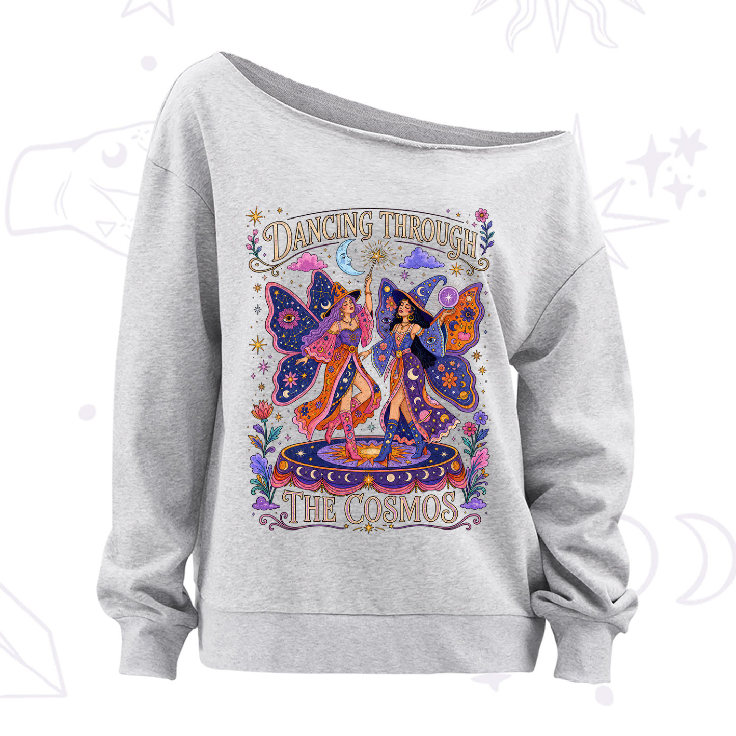 Purplehecate Dancing Through the Cosmos Off The Shoulder Sweatshirt