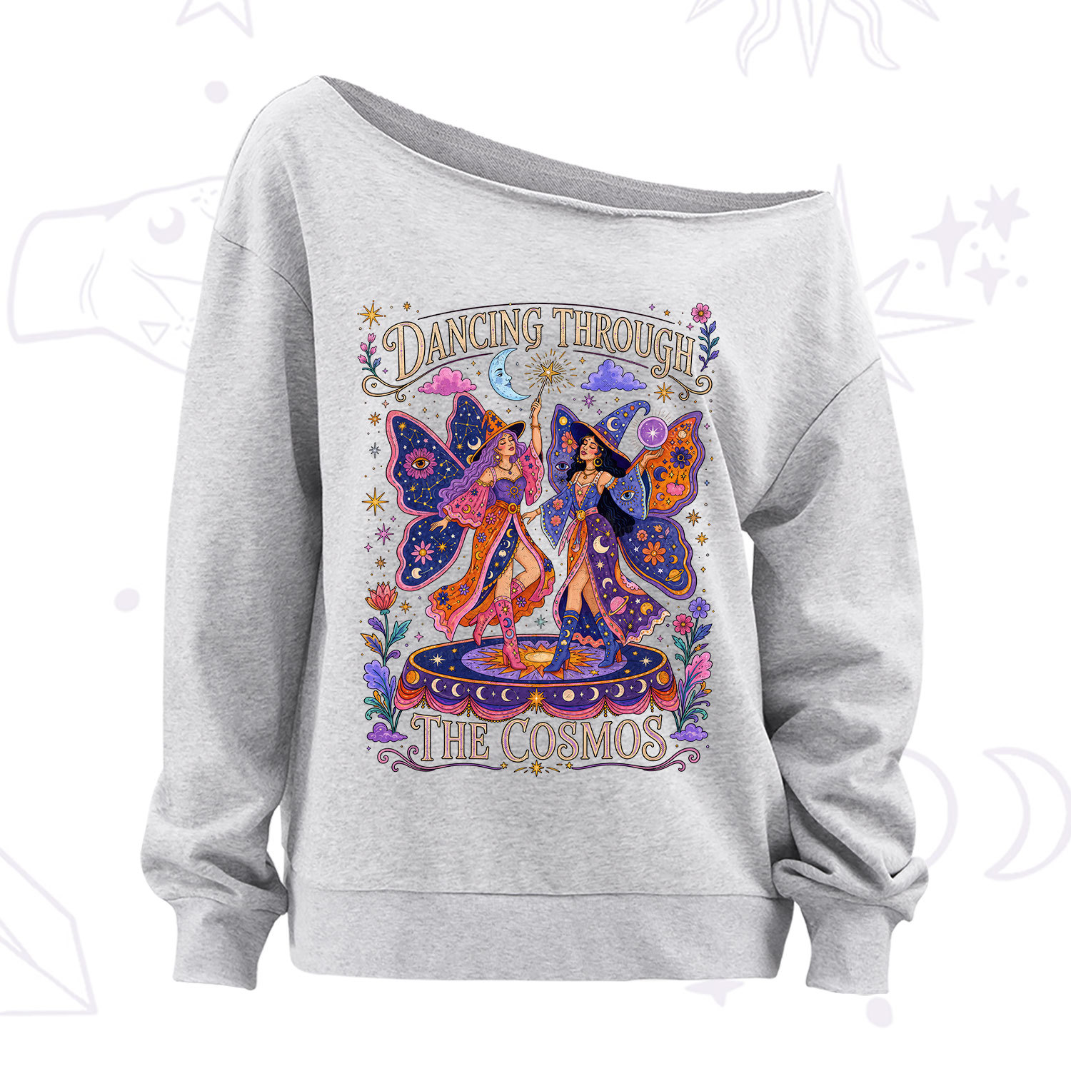Purplehecate Dancing Through the Cosmos Off The Shoulder Sweatshirt