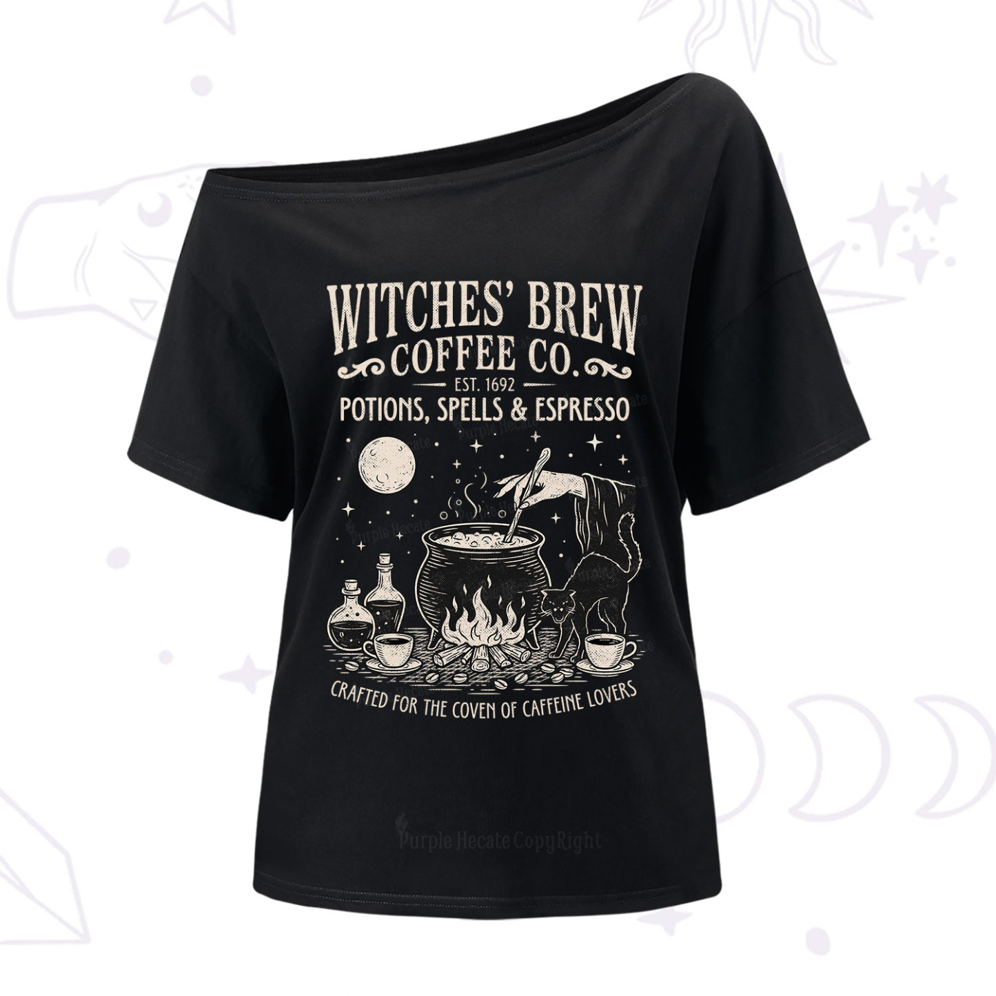 Purplehecate Witches' Brew Coffee Club One Shoulder T-Shirt