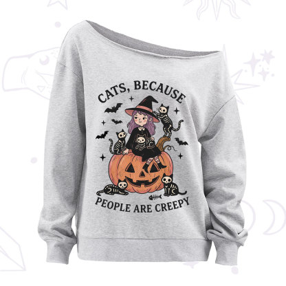 Purplehecate Cats Because People Are Creepy Off The Shoulder Sweatshirt