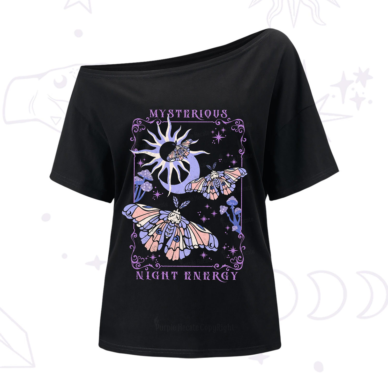 Purplehecate Mysterious Night Energy Moth One Shoulder T-Shirt