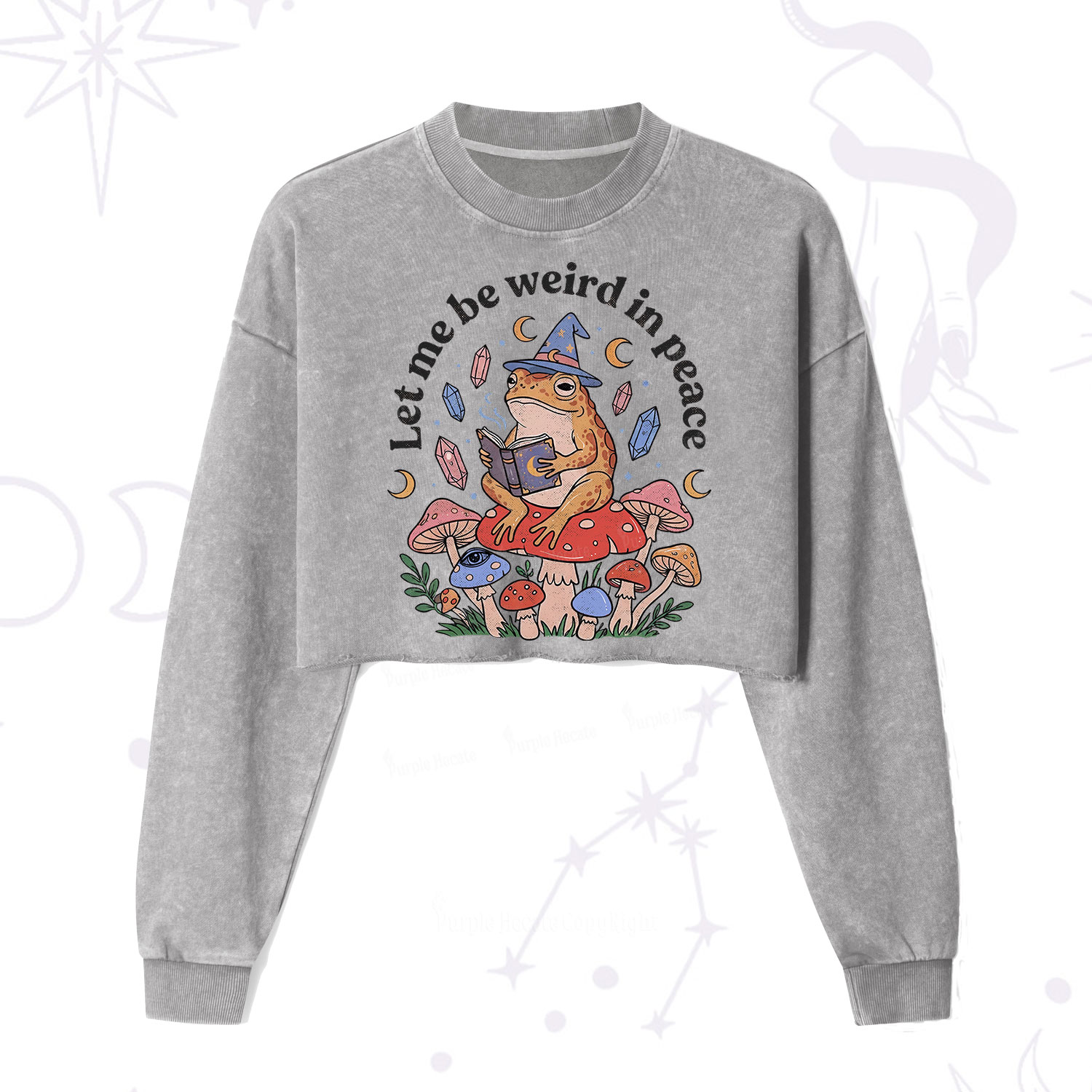 Purplehecate Let Me Be Weird in Peace Frog Cropped Washed Sweatshirt