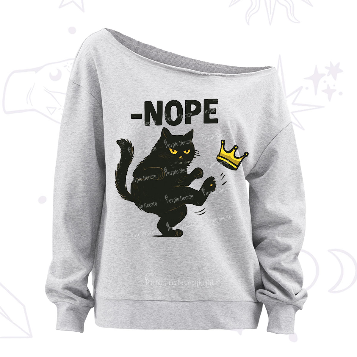 Purplehecate No Kings in America Black Cat Off The Shoulder Sweatshirt
