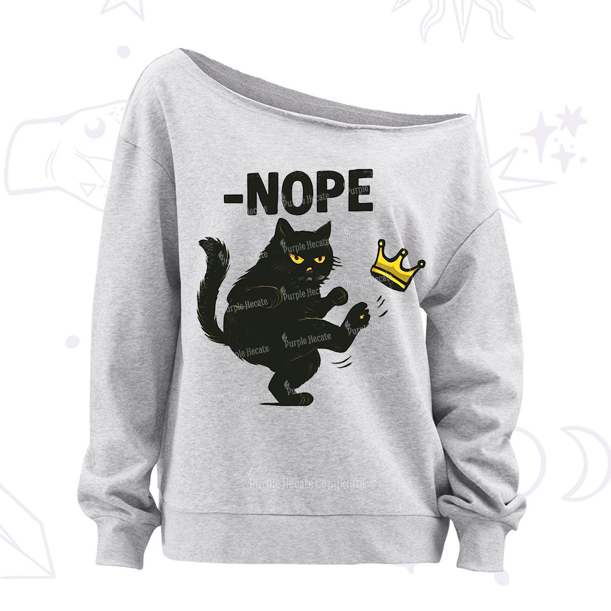 Purplehecate No Kings in America Black Cat Off The Shoulder Sweatshirt