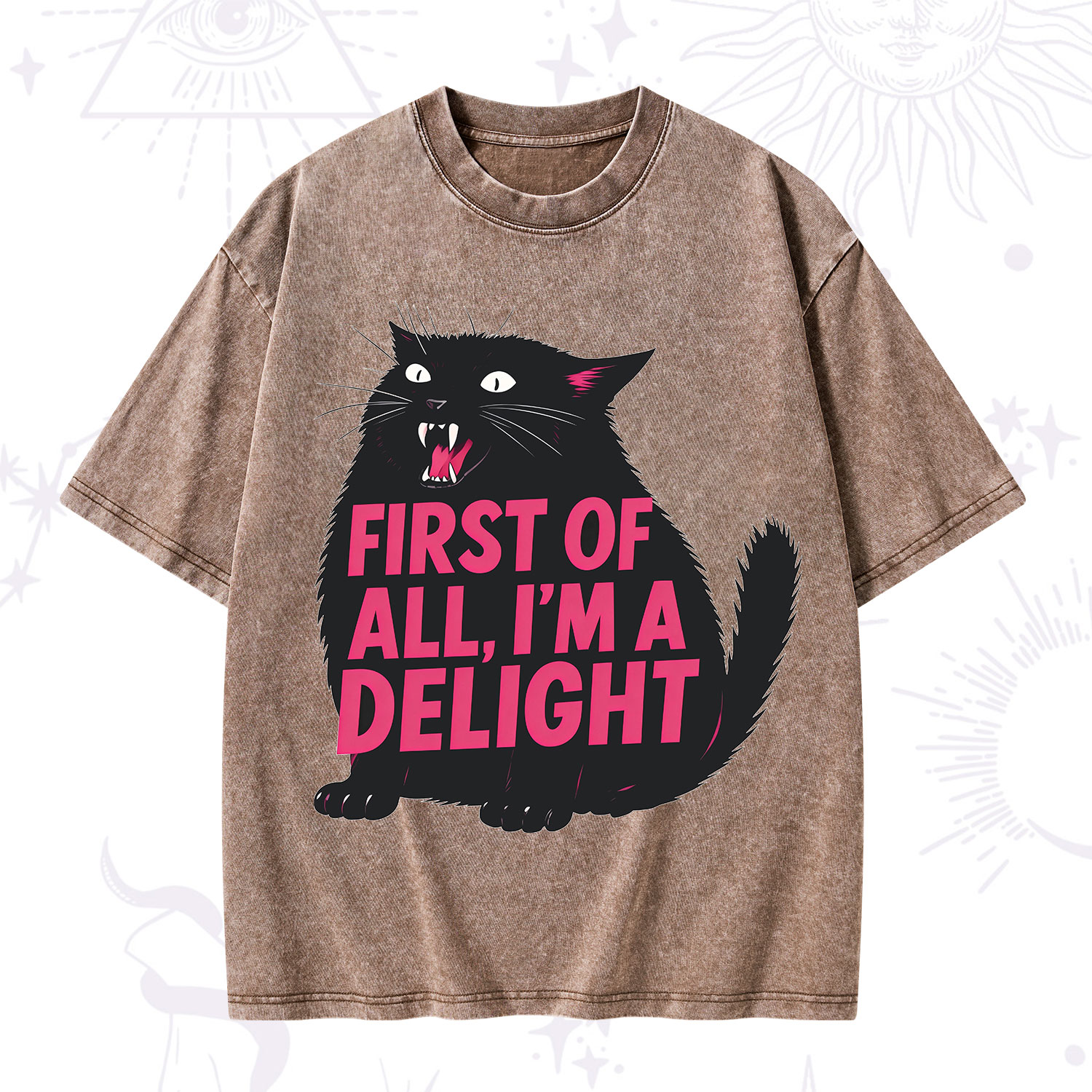 Purplehecate First Of All I'm A Delight Cat Washed T-Shirt