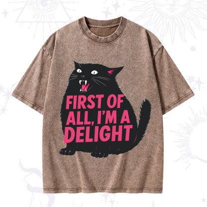 Purplehecate First Of All I'm A Delight Cat Washed T-Shirt