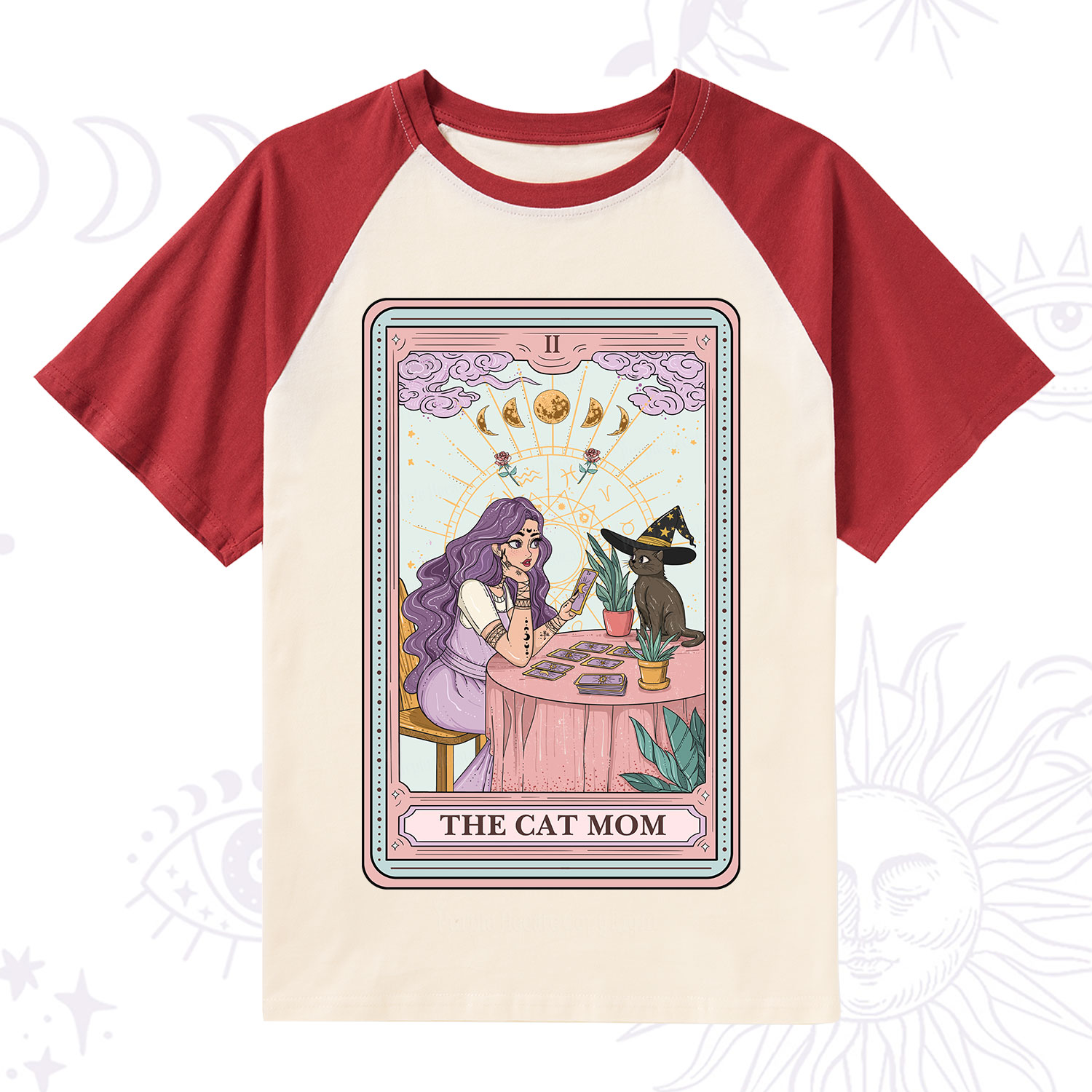 Purplehecate The Witchy Cat Mom Tarot Raglan Short Sleeve T‑Shirt