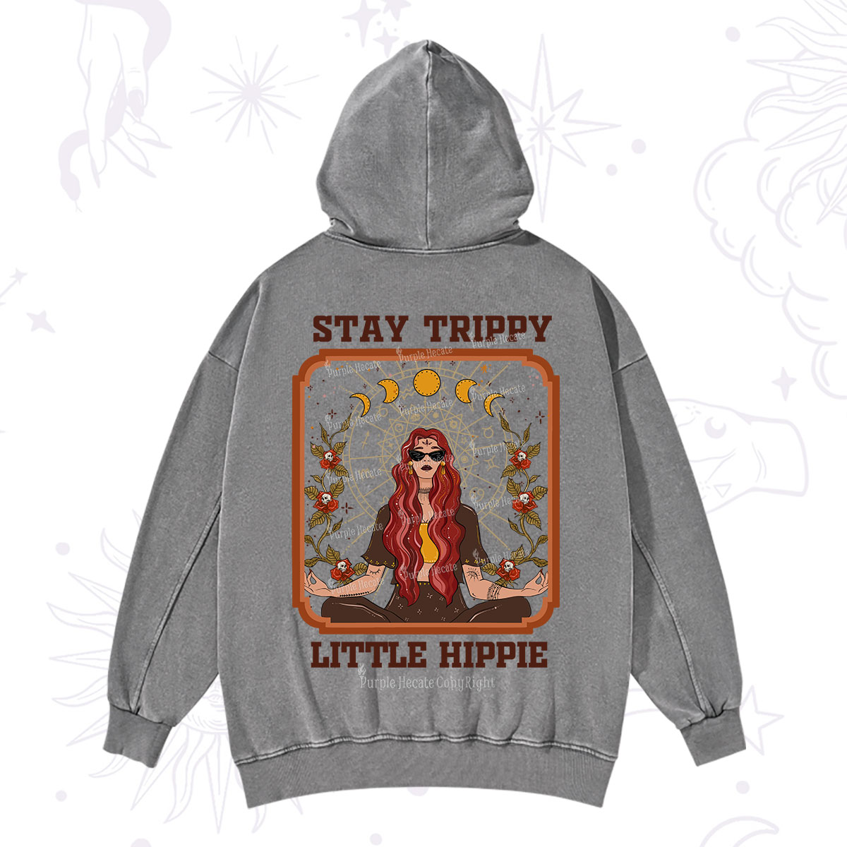 Purplehecate Stay Trippy Little Witchy Hippie Washed Hoodie
