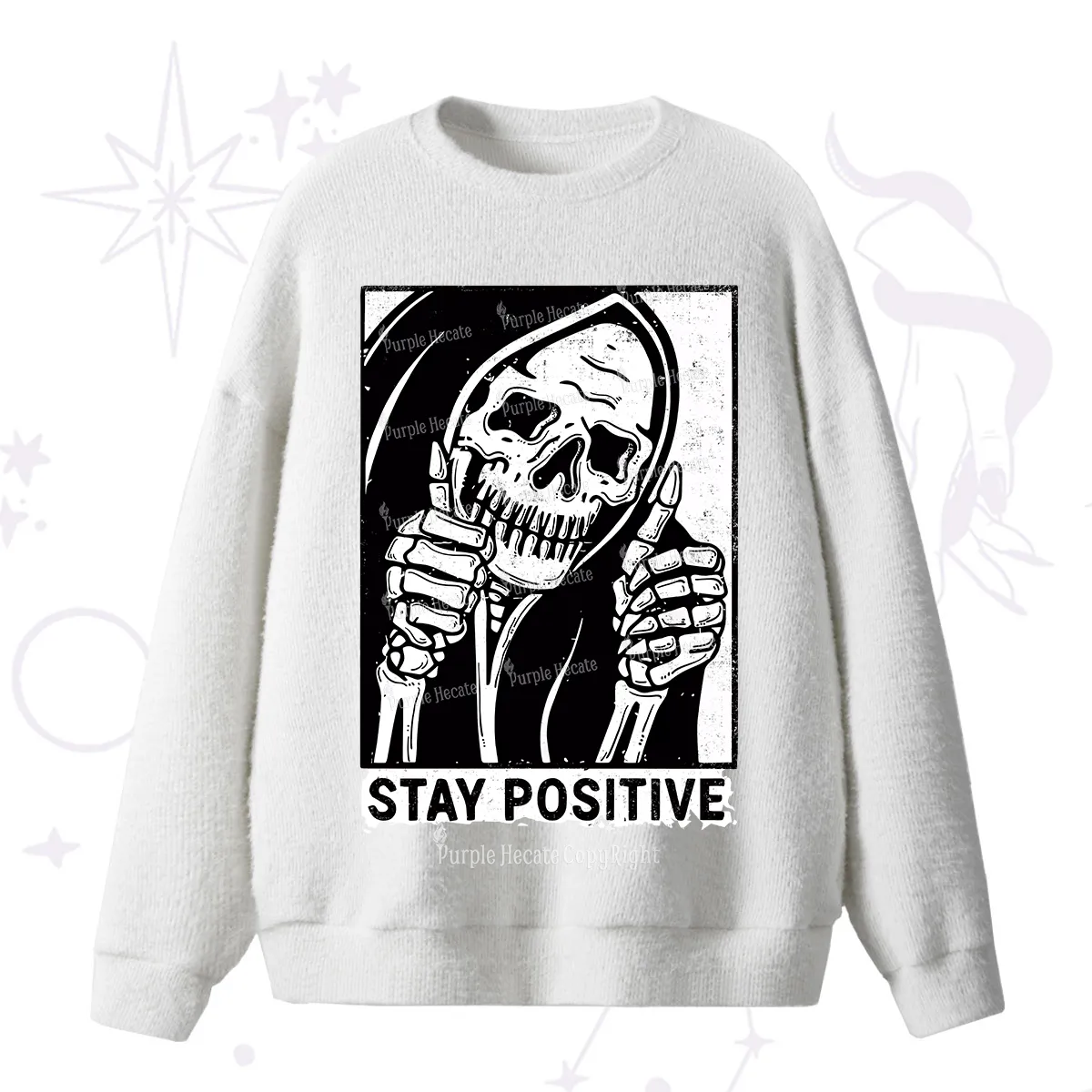 Purplehecate Stay Positive Fuzzy Ugly Sweater