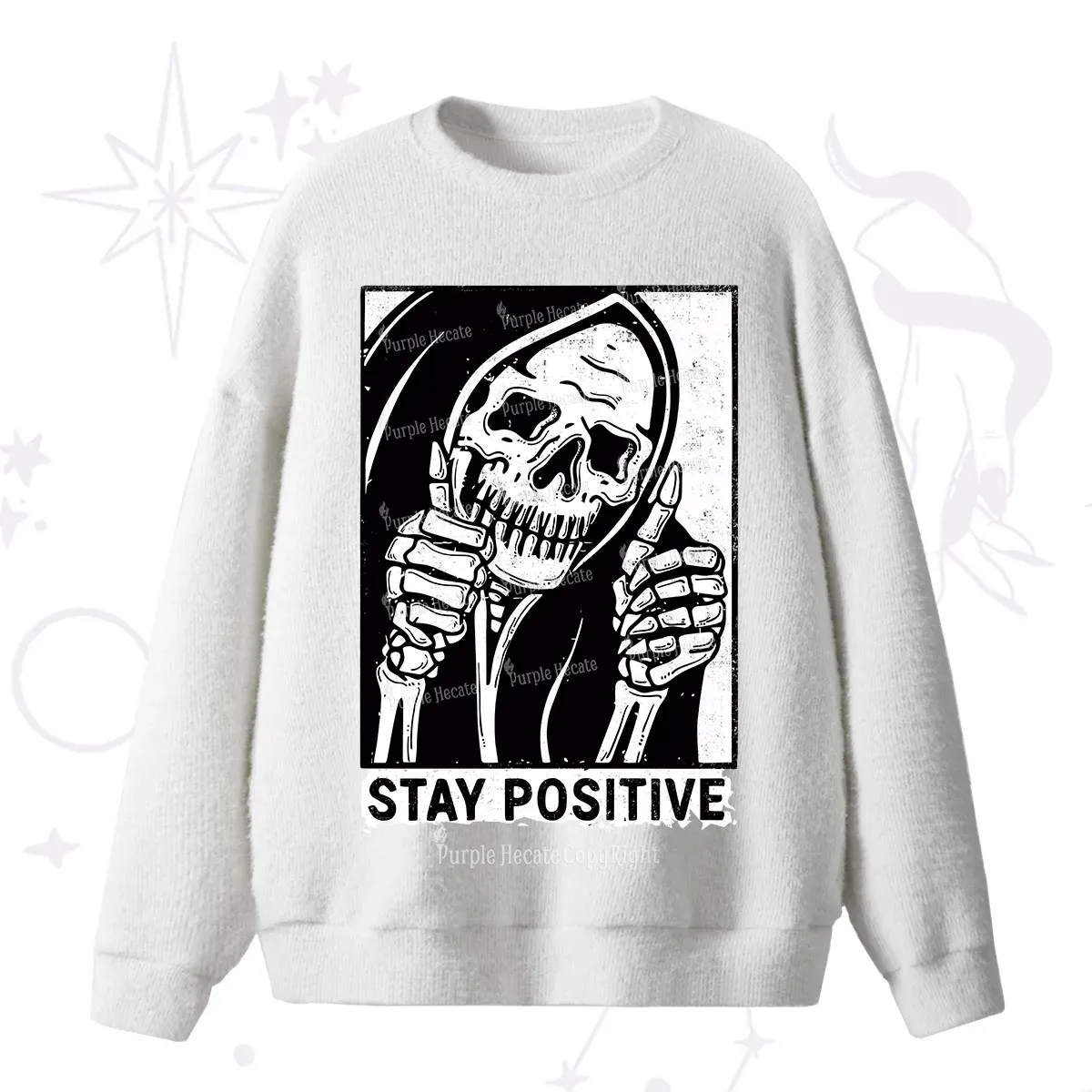 Purplehecate Stay Positive Fuzzy Ugly Sweater