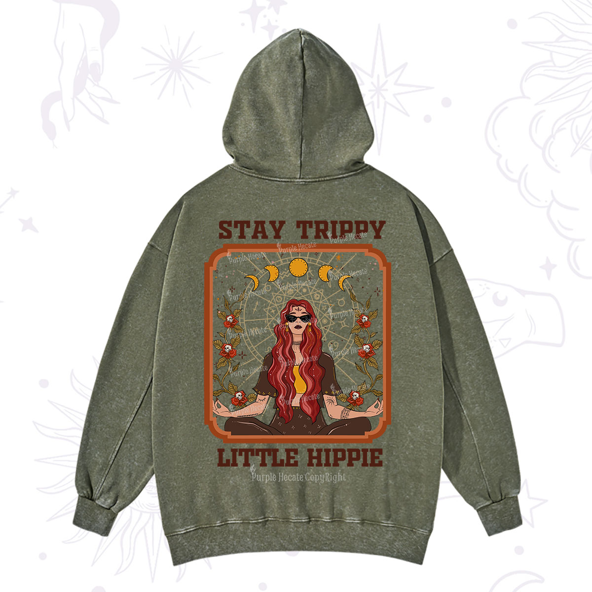 Purplehecate Stay Trippy Little Witchy Hippie Washed Hoodie