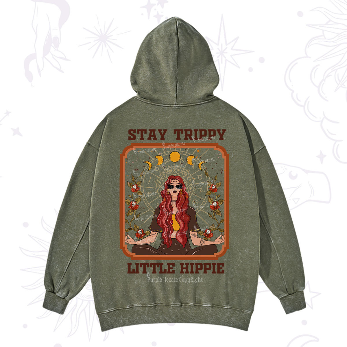 Purplehecate Stay Trippy Little Witchy Hippie Washed Hoodie