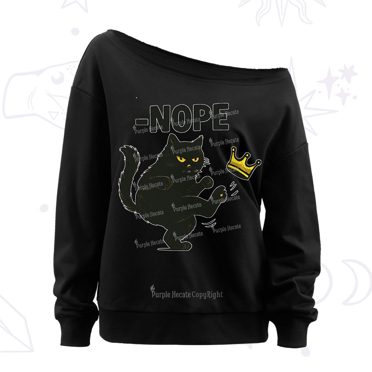 Purplehecate No Kings Black Cat Off The Shoulder Sweatshirt