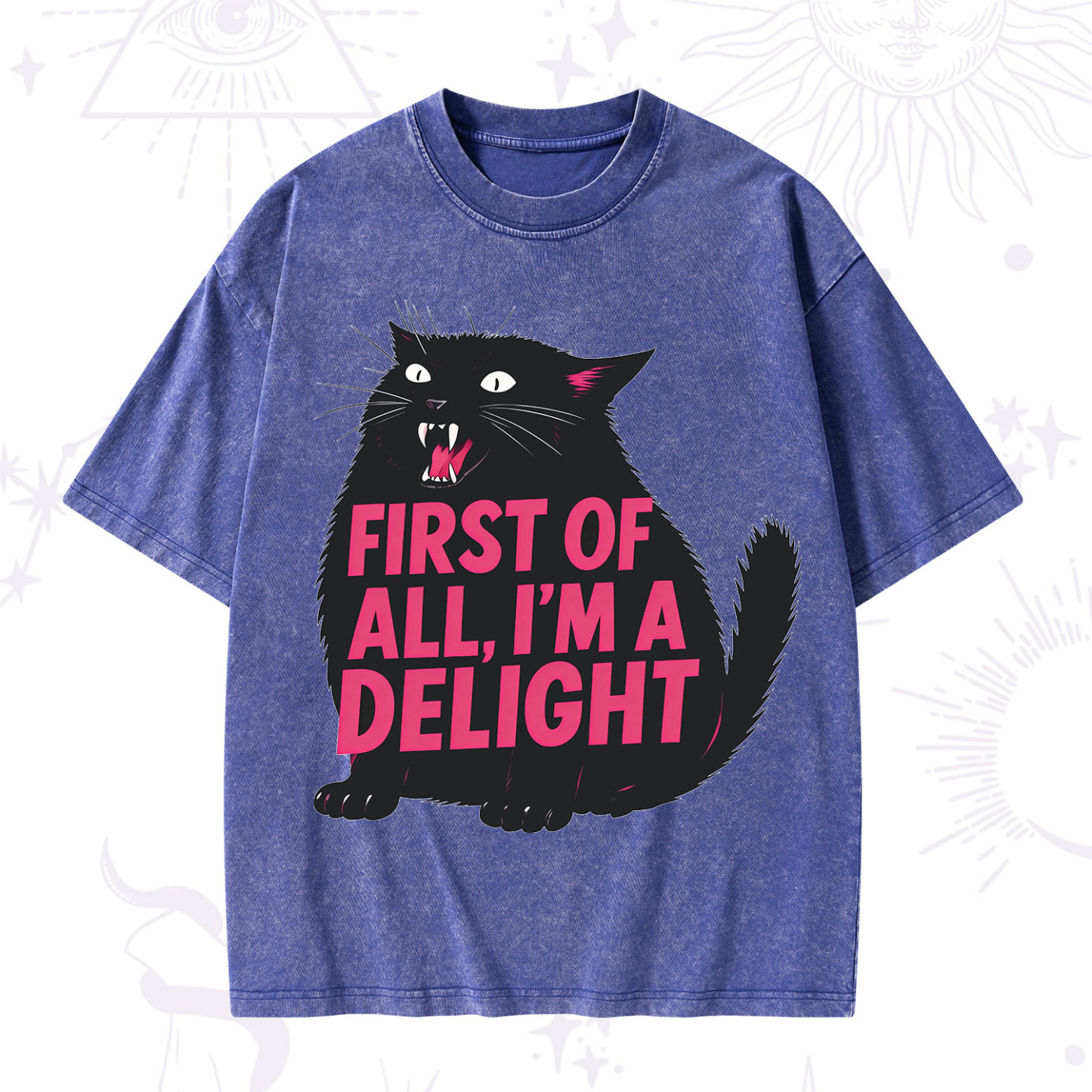 Purplehecate First Of All I'm A Delight Cat Washed T-Shirt