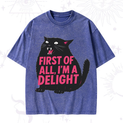 Purplehecate First Of All I'm A Delight Cat Washed T-Shirt