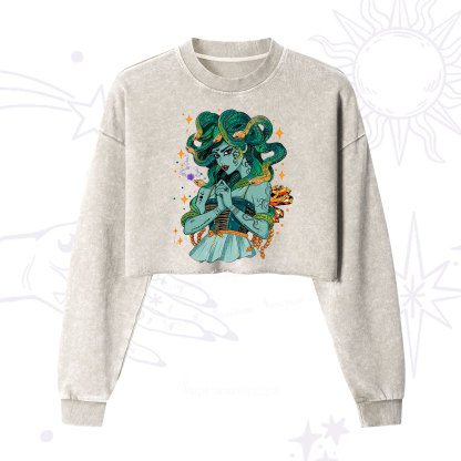 Purplehecate The Gorgon Medusa Cropped Washed Sweatshirt