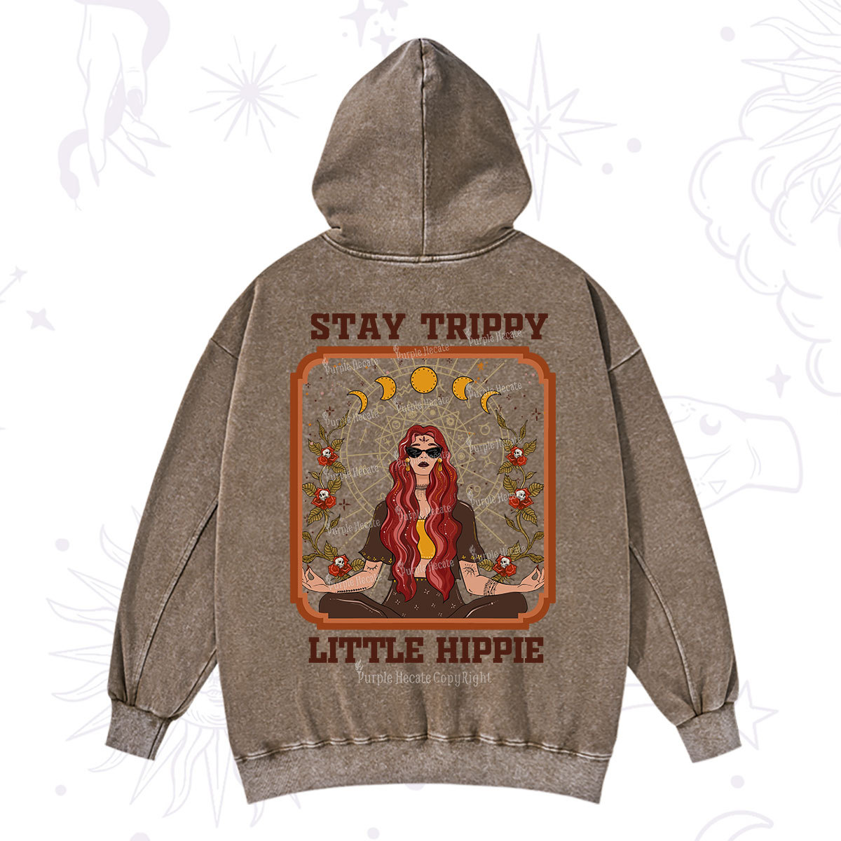 Purplehecate Stay Trippy Little Witchy Hippie Washed Hoodie