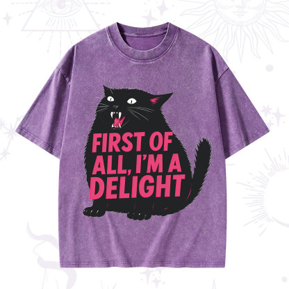 Purplehecate First Of All I'm A Delight Cat Washed T-Shirt