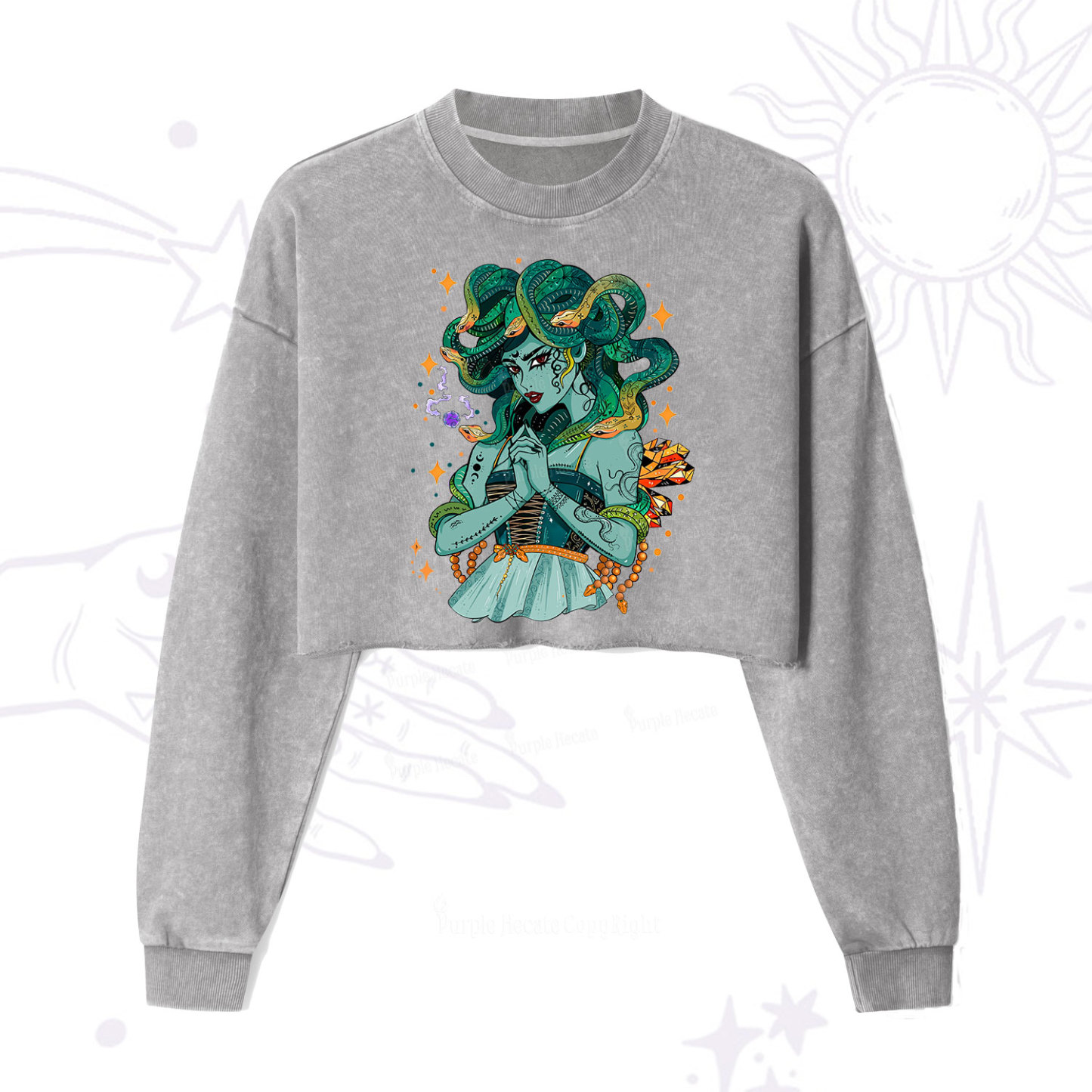 Purplehecate The Gorgon Medusa Cropped Washed Sweatshirt