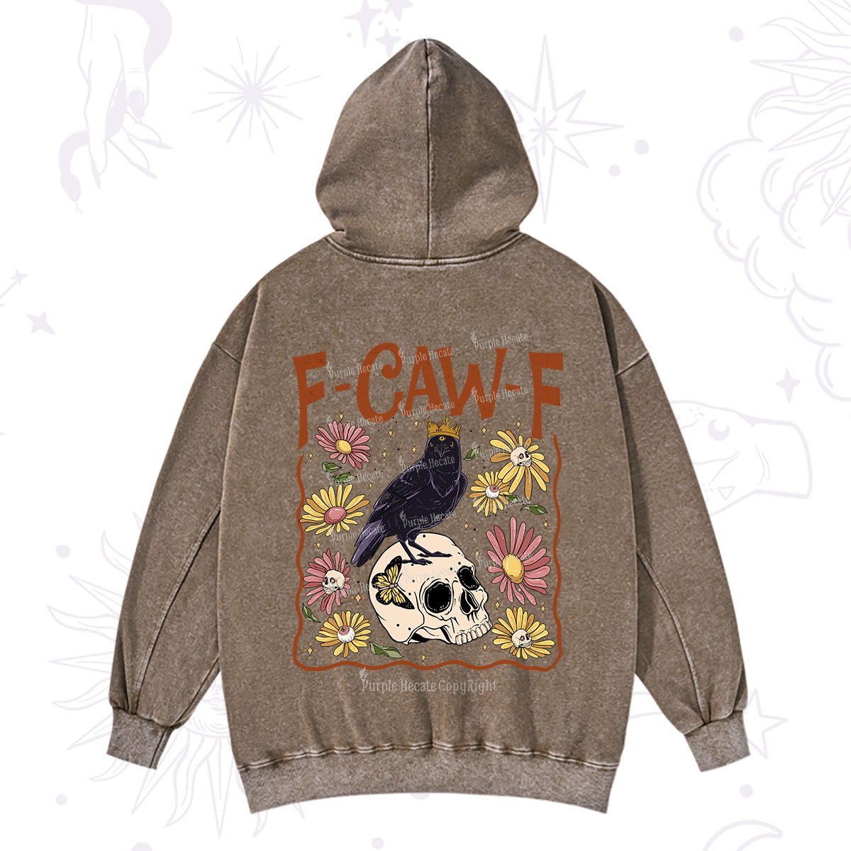 Purplehecate Funny F-Caw-F Crow Washed Hoodie