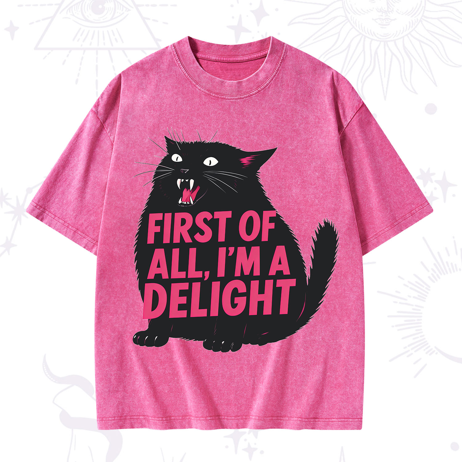 Purplehecate First Of All I'm A Delight Cat Washed T-Shirt
