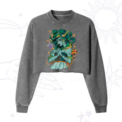Purplehecate The Gorgon Medusa Cropped Washed Sweatshirt