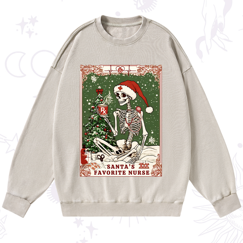 Purplehecate Christmas Santa's Favorite Nurse Tarot Washed Sweatshirt