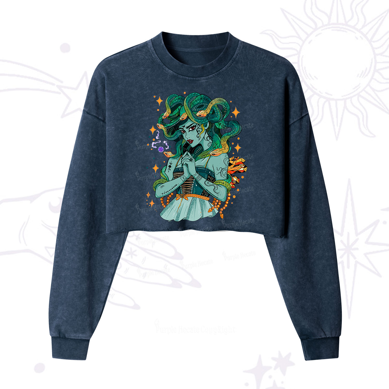 Purplehecate The Gorgon Medusa Cropped Washed Sweatshirt