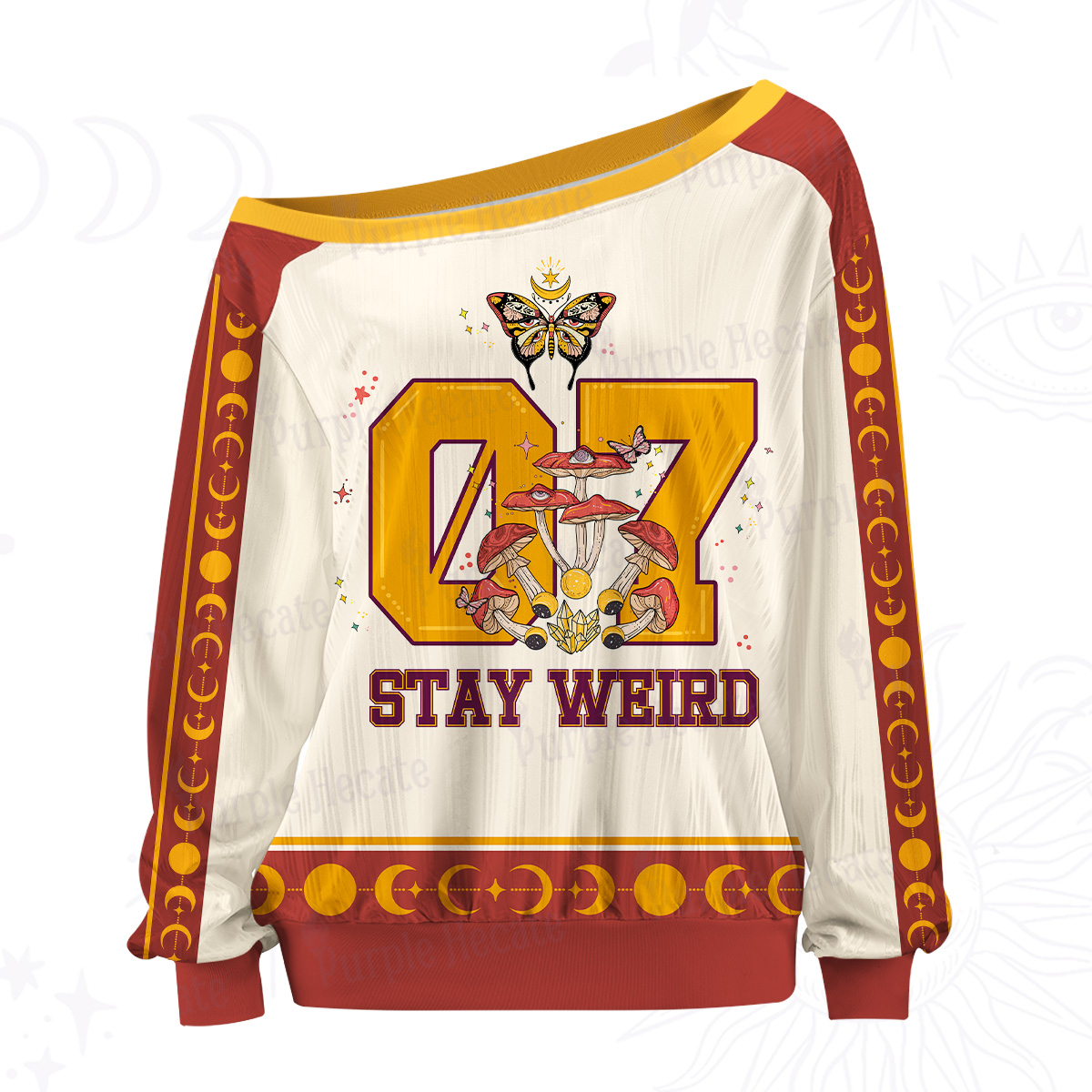 Purplehecate Stay Weird Off The Shoulder Graphic Jersey