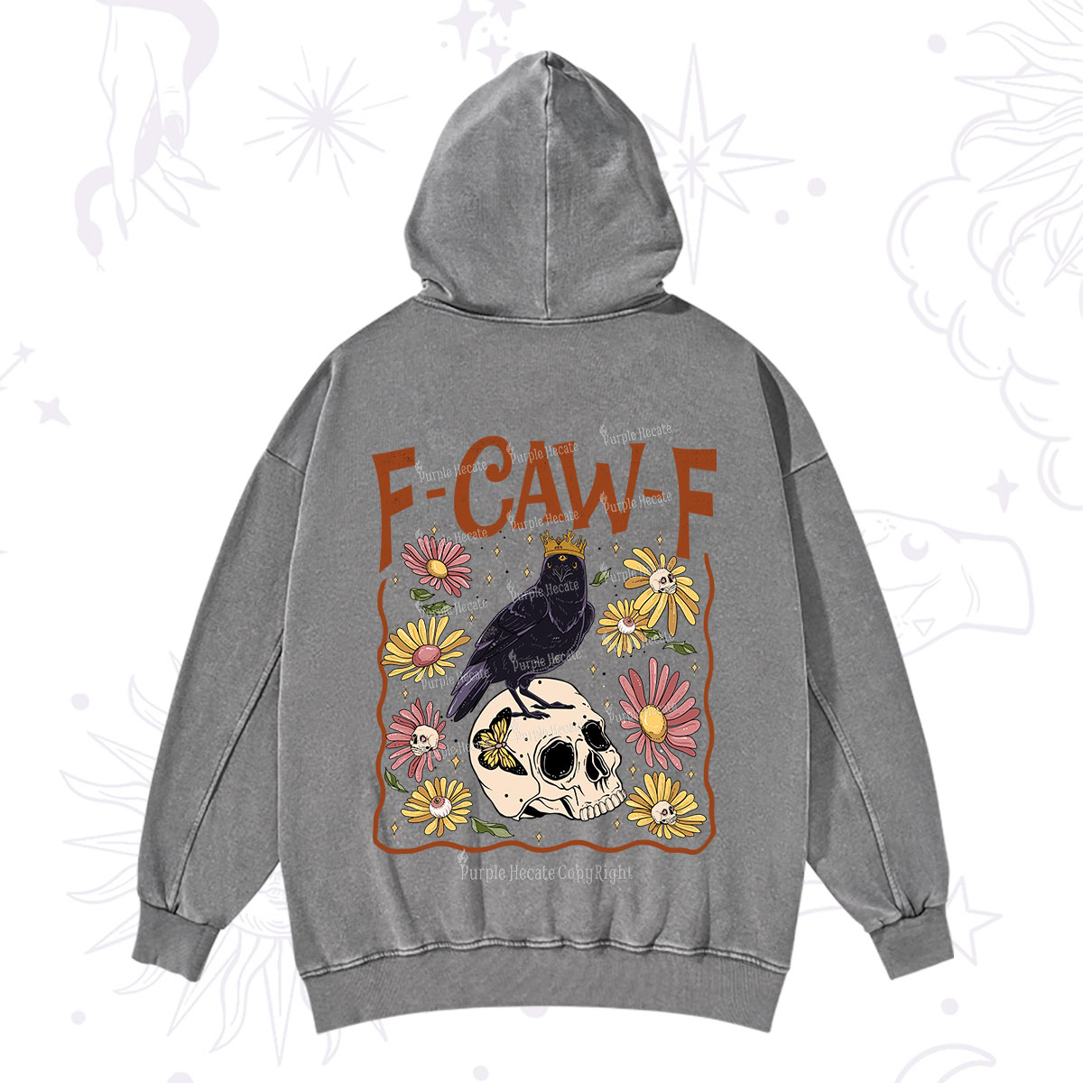 Purplehecate Funny F-Caw-F Crow Washed Hoodie