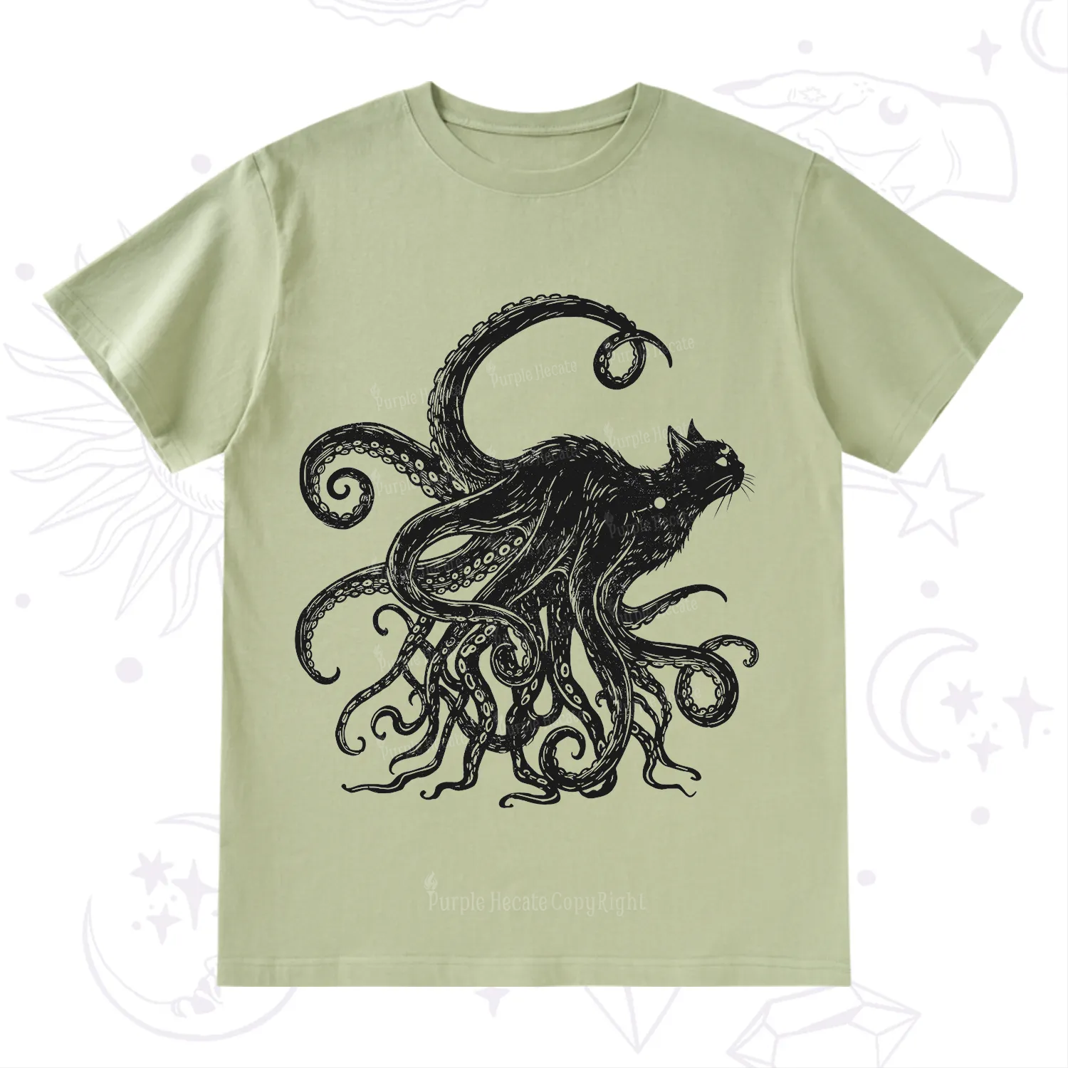 Purplehecate Black Cat with Octopus Tentacles T-Shirt