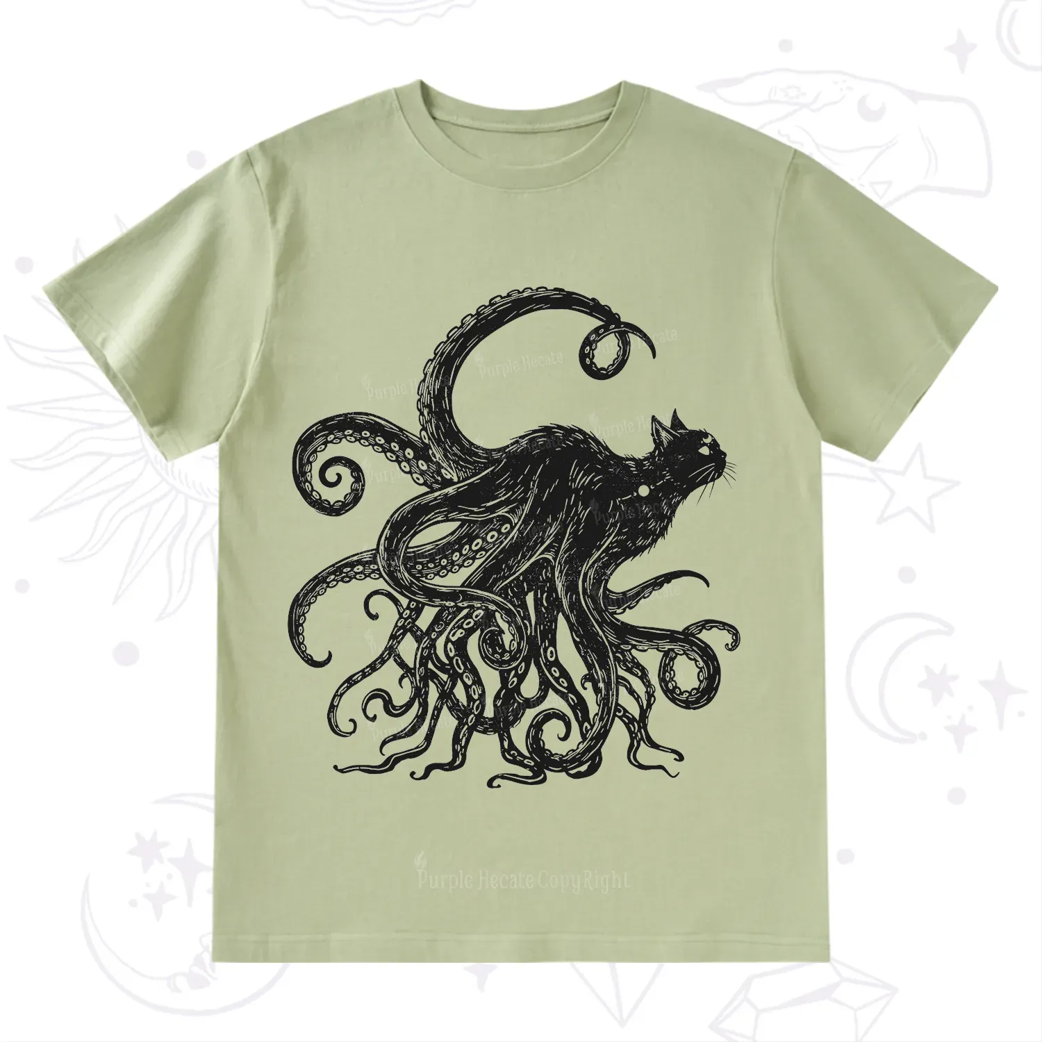 Purplehecate Black Cat with Octopus Tentacles T-Shirt
