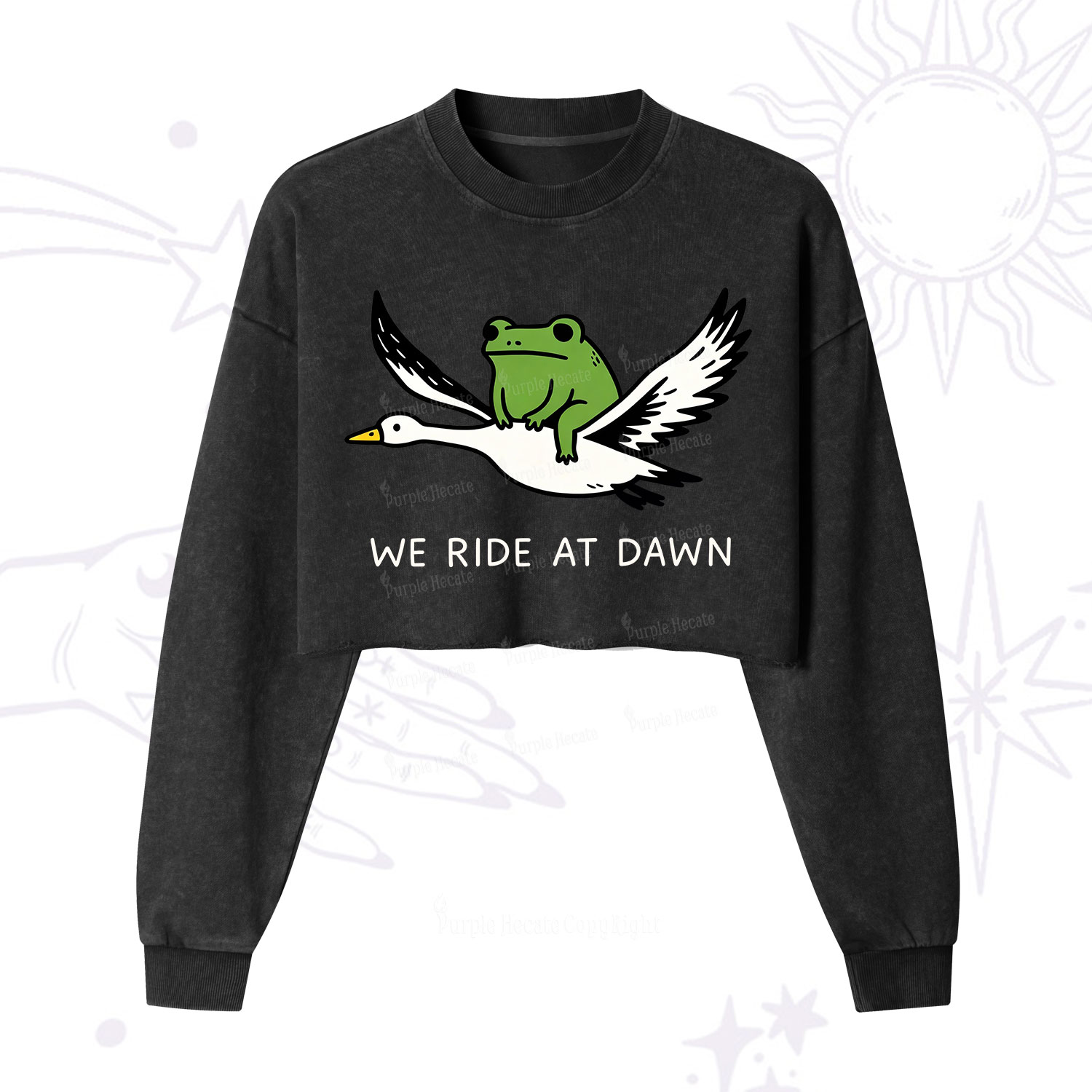 Purplehecate We Ride at Dawn Cropped Washed Sweatshirt