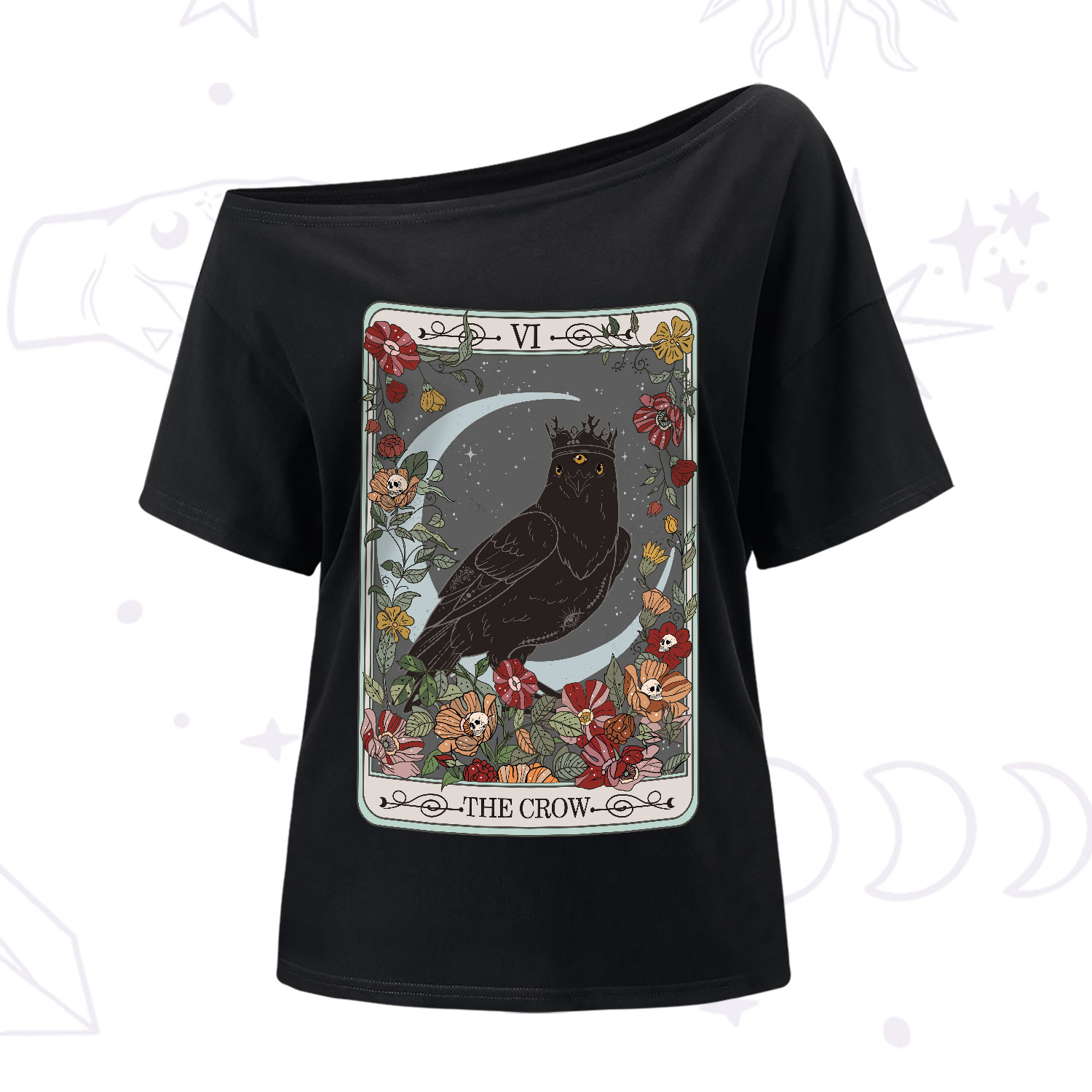 Purplehecate The Crow Tarot Card One-Shoulder T-Shirt