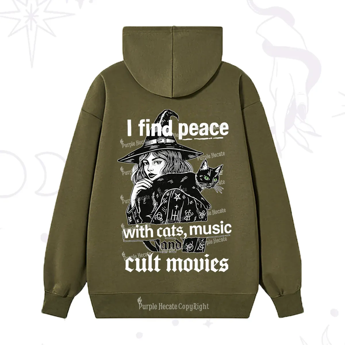 Purplehecate I Find Peace With Cats Music Cult Movies Hoodie