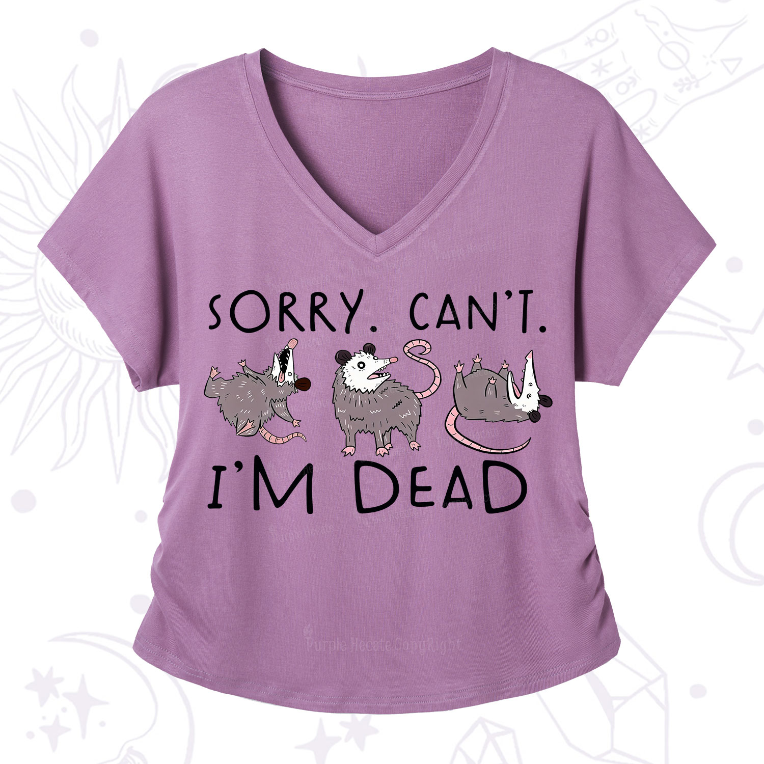Purplehecate Funny Possum Sorry I Can't I'm Dead V-Neck T-Shirt