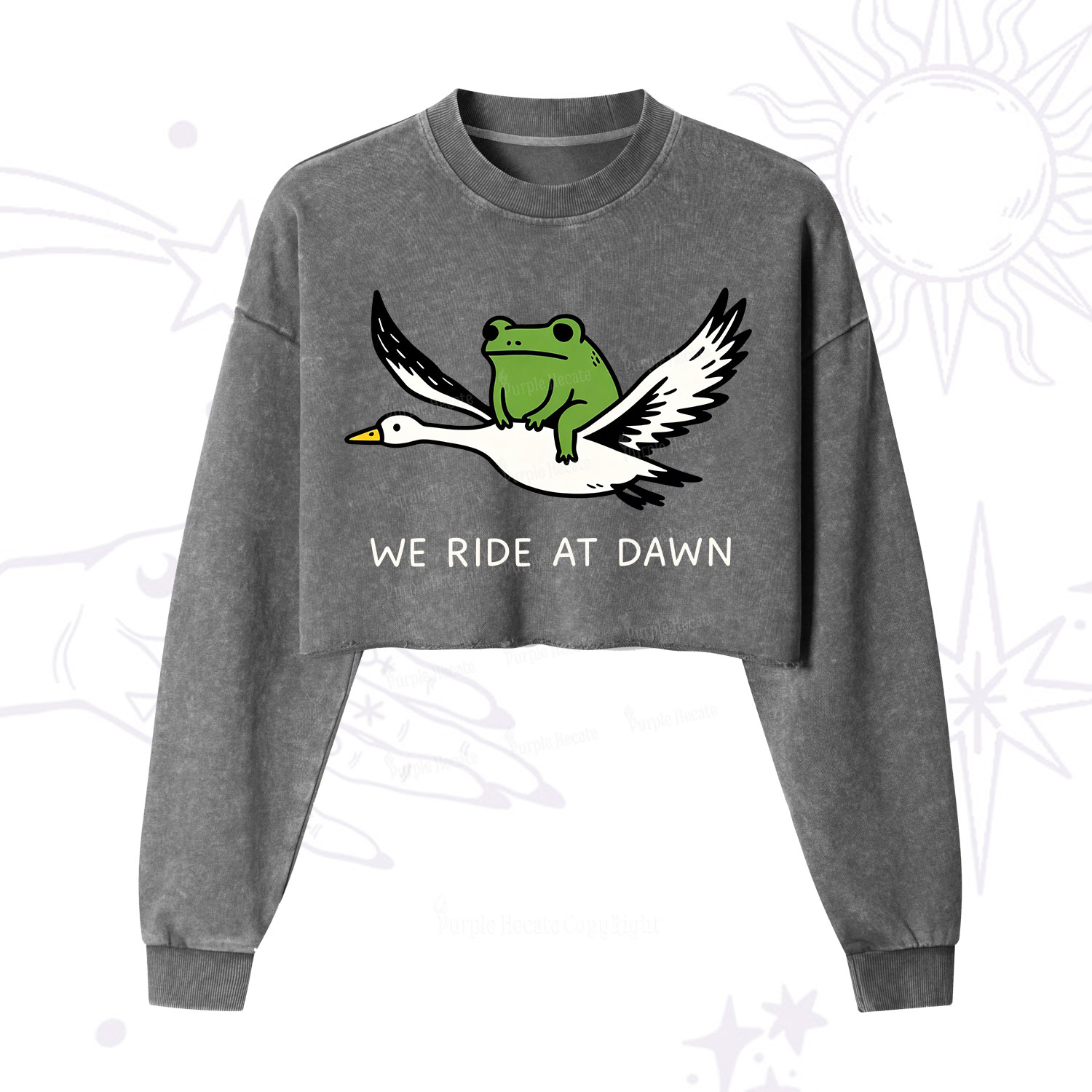 Purplehecate We Ride at Dawn Cropped Washed Sweatshirt