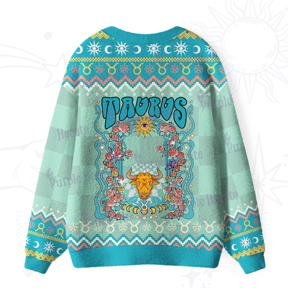 Purplehecate Taurus Spirit Zodiac Ugly Cardigan Sweaters